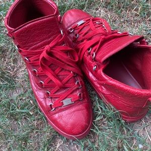 Balenciaga red leather hightops